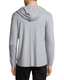 Long-Sleeve Waffle-Knit Hoodie, Heather Grey