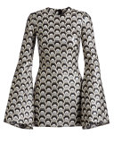 Hexagon-Jacquard Bell-Sleeve Dress, Metallic Gray