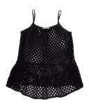 Smocked Netted Swim Coverup, Black, Size 8-14