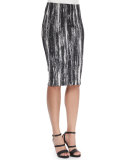 Brushstroke-Print Tube Pencil Skirt