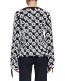 Long-Sleeve V-Neck Appliqué Pullover, Navy