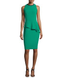 Sleeveless Asymmetric Peplum Sheath Dress, Emerald
