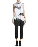 Sleeveless Layered Chiffon & Lace Top, Chalk