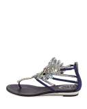 Crystal-Chandelier Flat Thong Sandal, Blue