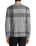 Abstract Check Merino Wool Sweater, Light Gray Melange
