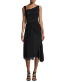 Ester Sleeveless Smocked Jersey & Tulle Dress, Nero