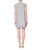Scoop-Neck Striped Ruffle-Trim Shift Dress, Blue/White