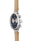 38mm Canfield Leather Strap Watch, Natural/Siler