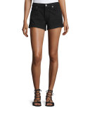 Rolled-Cuff Denim Shorts, Black