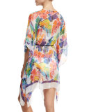 Banana Leaf Chiffon Caftan Coverup, Multicolor