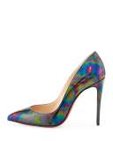 Pigalle Follies Iridescent 100mm Red Sole Pump, Black/Oil
