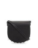 Lia Mini Leather Saddle Bag, Black