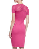 Matte Crepe Knit Short-Sleeve Sheath Dress, Cerise