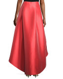 Stretch Jacquard Floral High-Low Skirt, Coral