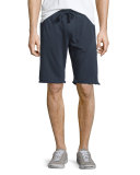 Knit Drawstring Raw-Edge Shorts, Navy
