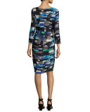 Round-Neck Abstract-Print Sheath Dress, Multi