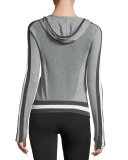 Silk-Cotton Striped Wrap Cardigan with Hood, Gray