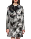 Reversible Houndstooth Cashmere Coat, Black/Moonstone