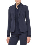 Waffle Jersey One-Button Blazer, Blue Denim/Black