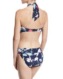 Flower Festival Twist-Band Swim Bottom, Blue Pattern