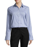 Emile Striped Button-Front Shirt, Navy