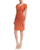 Short-Sleeve Seamed Sheath Dress, Burnt Sienna