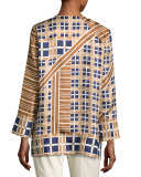 Adeline Bracelet-Sleeve Plaid Silk Blouse, Multi