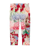 Silk Crepe de Chine Hydrangea Pants, Pink/Red, Size 4-12