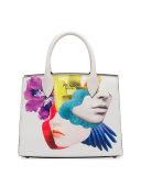 Printed Medium Top-Handle Satchel Bag, White (Talco)