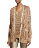 Metallic Deco Knit Cardigan, Brown