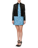 Embellished Leather Bomber Jacket, Black