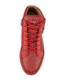 Men's Studded Leather Mid-Top Sneaker, Red