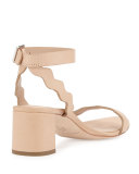 Emi Wavy Leather Ankle-Wrap Sandal, Neutral