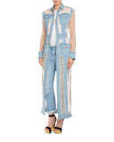 Roll-Cuff Boyfriend Moto Jeans, Light Blue