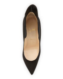 Mea Culpa Flared Suede Red Sole Pump, Black