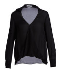 Long-Sleeve Draped Silk Charmeuse Blouse, Black