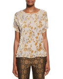 Velvet-Floral Boxy Tee, Cream