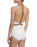 Belt-Trim High-Neck One-Piece Swimsuit