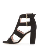 ilemi caged suede chunky-heel sandal, black