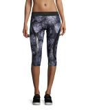 Run ClimaLite® 3/4-Length Floral-Print Compression Tights, Black