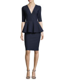 Lola Ponte Peplum Cocktail Dress, Blue