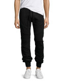 Coated Moto Sweatpants, Black