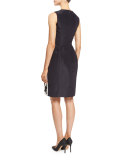 Beaded Faille Sheath Dress, White/Navy