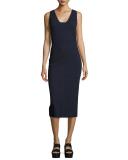 Sleeveless Square-Neck Midi Dress, Blue