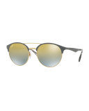 Mirrored Iridescent Round Double-Bridge Sunglasses