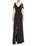 High-Waist Front-Slit Maxi Skirt, Black