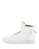 125mm High-Top Leather Sneaker with Padlock, White