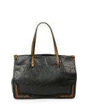Granada Calf Leather Tote Bag, Black/Dark Brass