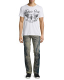 Splatter & Bleached Denim Jeans w/Studs, Blue