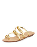 Sarie Leather Toe-Ring Flat Sandal, Gold